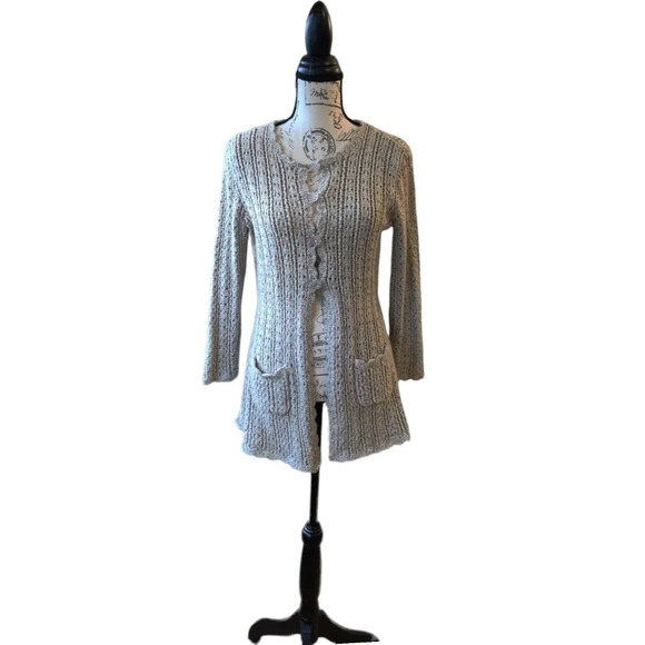 Vintage Cardigan Crochet Button Sweater Sz Petite Medium Artsy Grannycore - Picture 2 of 12
